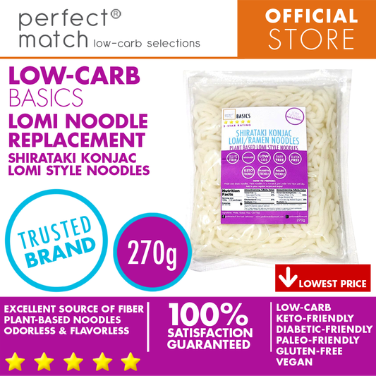 PerfectMatch Low-carb® l Shirataki Konjac Lomi Noodle I Low-carb l Keto-Friendly l Paleo-Friendly l Gluten-Free l Diabetic- Friendly l Vegan l Good Source of Fiber l Lomi Noodle Allternative