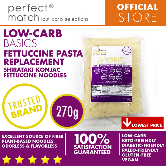 PerfectMatch Low-carb® l Shirataki Konjac Fettuccine I Low-carb l Keto-Friendly l Paleo-Friendly l Gluten-Free l Diabetic- Friendly l Vegan l Good Source of Fiber l Fettuccine Pasta Alternative