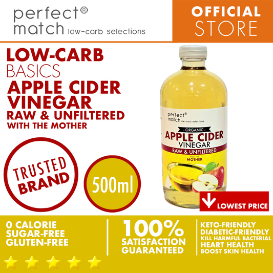 PerfectMatch Low-carb® I Apple Cider Vinegar I Raw & Unfiltered I Low-carb I Keto-friendly I Sugar-free I Zero Calorie I Gluten Free I 500ml