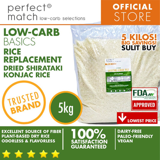 PerfectMatch Low-carb® l Dried Shirataki Konjac Rice 5KG I Paleo-Friendly l Vegan l Good Source of Fiber l Rice Alternative