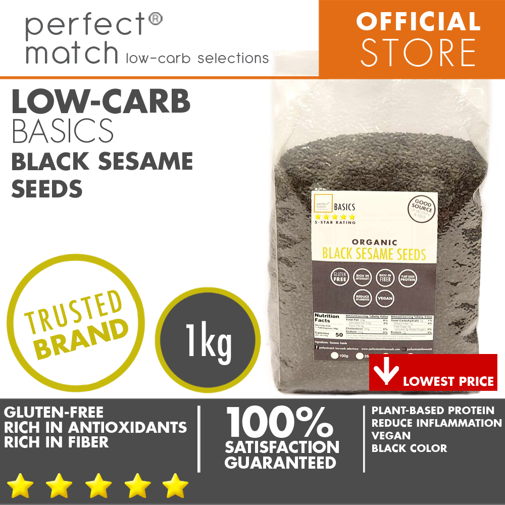 PerfectMatch Low-carb | Black Sesame Seeds | Healthy Super Food | Organic | Rich in Fiber | Gluten-Free | Plant-Based Protein | Vegan | Anti-Inflammatory