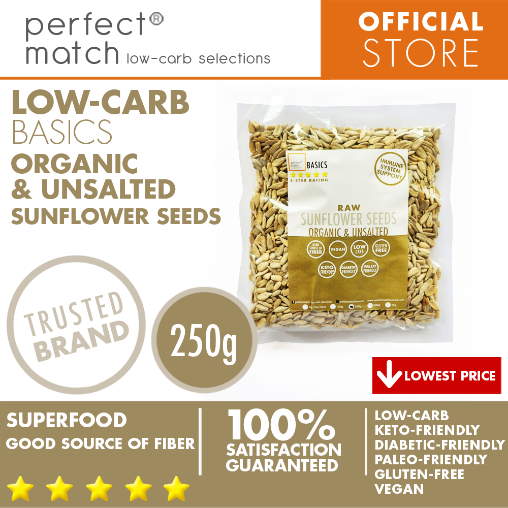 PerfectMatch Low-carb® l Raw Sunflower Seeds I Low-carb l Keto-Friendly l Paleo-Friendly l Gluten-Free l Diabetic- Friendly l Vegan l Good Source of Fiber
