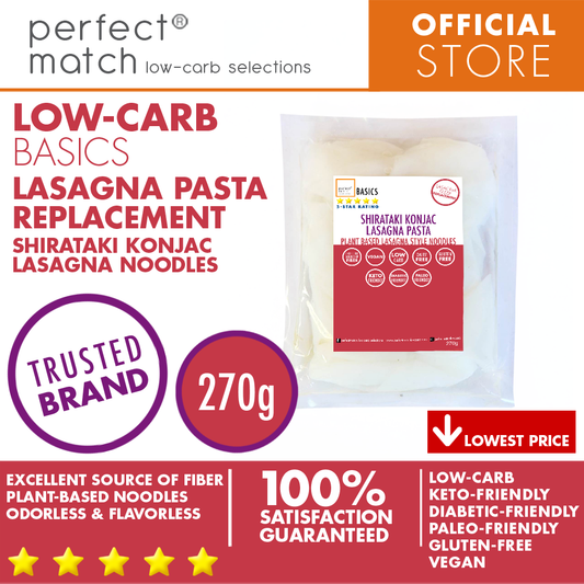 PerfectMatch Low-carb® l Shirataki Konjac Lasagna Pasta I Low-carb l Keto-Friendly l Paleo-Friendly l Gluten-Free l Diabetic- Friendly l Vegan l Good Source of Fiber l Lasagna Pasta Alternative