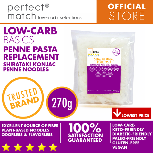 PerfectMatch Low-carb® l Shirataki Konjac Penne Pasta I Low-carb l Keto-Friendly l Paleo-Friendly l Gluten-Free l Diabetic- Friendly l Vegan l Good Source of Fiber l Penne Pasta Alternative