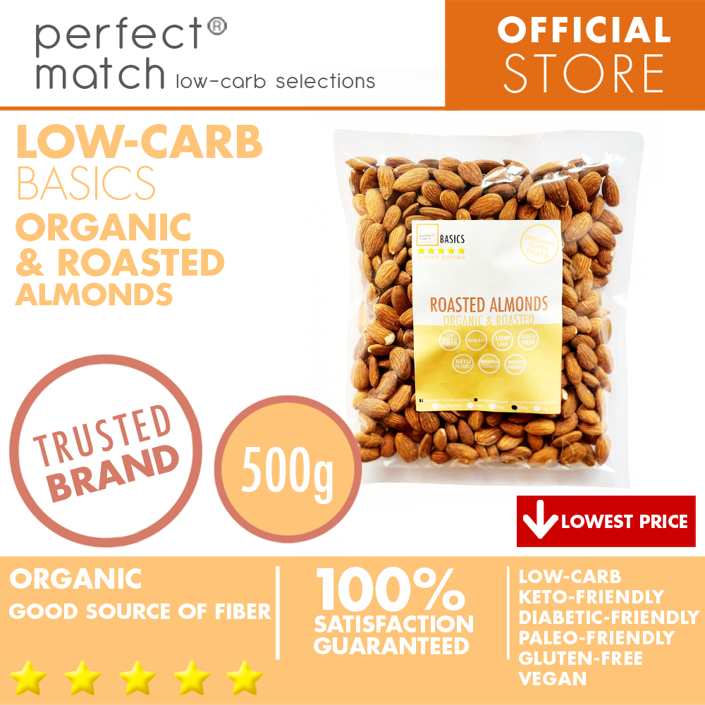 PerfectMatch Low-carb® l Roasted Almonds I Low-carb l Keto-Friendly l Paleo-Friendly l Gluten-Free l Diabetic- Friendly l Vegan l Good Source of Fiber
