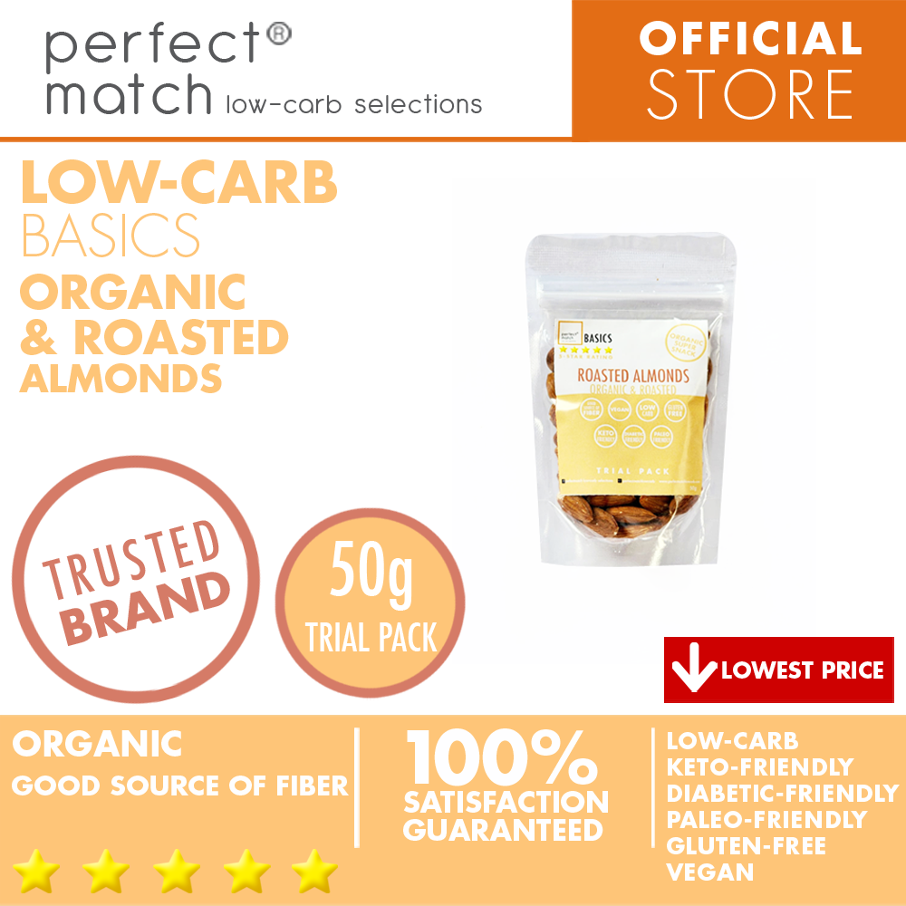 PerfectMatch Low-carb® l Roasted Almonds I Low-carb l Keto-Friendly l Paleo-Friendly l Gluten-Free l Diabetic- Friendly l Vegan l Good Source of Fiber