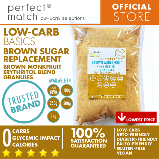 PerfectMatch Low-carb® l Brown Monkfruit Erythritol Blend Granules I Sugar-Free l Keto-Friendly l Paleo-Friendly l Gluten-Free l Brown Sugar Replacement