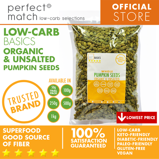 PerfectMatch Low-carb® l Pumpkin Seeds I Low-carb l Keto-Friendly l Paleo-Friendly l Gluten-Free l Diabetic- Friendly l Vegan l Good Source of Fiber