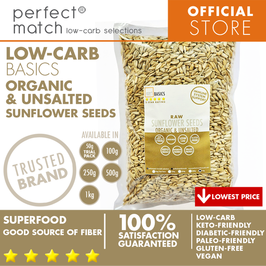 PerfectMatch Low-carb® l Raw Sunflower Seeds I Low-carb l Keto-Friendly l Paleo-Friendly l Gluten-Free l Diabetic- Friendly l Vegan l Good Source of Fiber