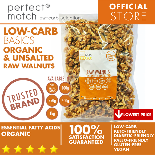 PerfectMatch Low-carb® l Raw Walnuts I Low-carb l Keto-Friendly l Paleo-Friendly l Gluten-Free l Diabetic- Friendly l Vegan l Essential Fatty Acids
