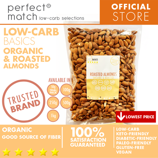 PerfectMatch Low-carb® l Roasted Almonds I Low-carb l Keto-Friendly l Paleo-Friendly l Gluten-Free l Diabetic- Friendly l Vegan l Good Source of Fiber