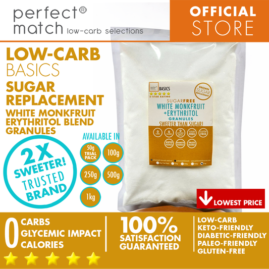 PerfectMatch Low-carb® l White Monkfruit Erythritol Blend Granules I Sugar-Free l Keto-Friendly l Paleo-Friendly l Gluten-Free l Sugar Replacement