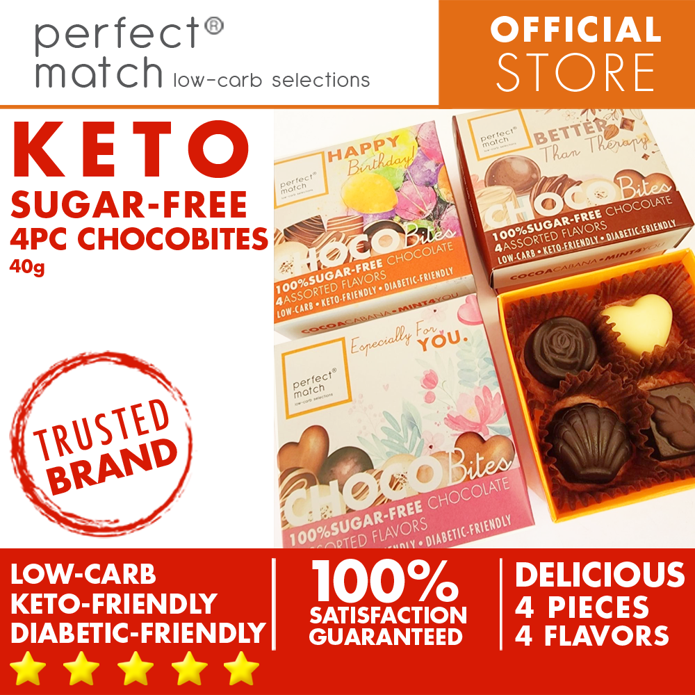 PerfectMatch Low-carb® l Keto Sugar-Free Chocolate l Chocobites l 4-PCS 4 Assorted Flavors 40grams