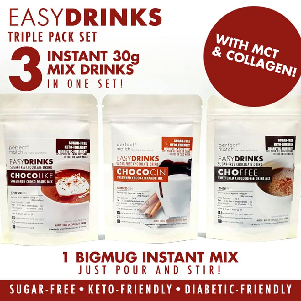 PerfectMatch Low-carb l Keto Triple Pack Chocolate Drink Mix l  Sugarfree with MCT & Collagen