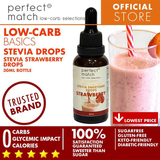PerfectMatch Low-carb® | Stevia Drops Strawberry Flavor | Sugar-free | Sweetened Stevia Drops | Zero Calorie | Keto-friendly I 30ml