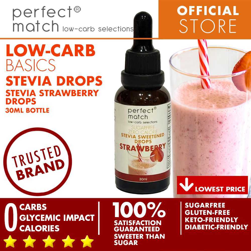 PerfectMatch Low-carb® | Stevia Drops Pure or Assorted Flavors | Sugar-free |Sweetened Stevia Drops | Zero Calorie | Keto-friendly I 30ml