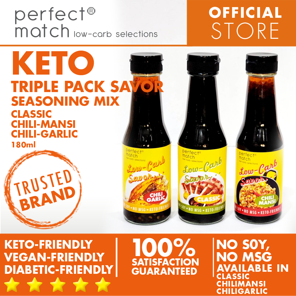 PerfectMatch Low-carb® I Savor Liquid Seasoning Triple Pack l Keto-friendly l Vegan-Friendly l Diabetic-Friendly l 180ml