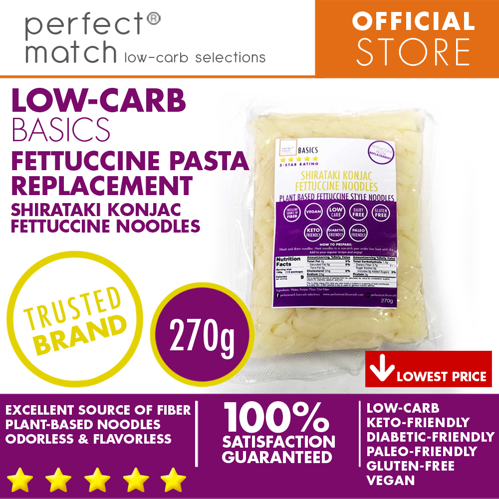 PerfectMatch Low-carb® l Shirataki Konjac Fettuccine I Low-carb l Keto-Friendly l Paleo-Friendly l Gluten-Free l Diabetic- Friendly l Vegan l Good Source of Fiber l Fettuccine Pasta Alternative
