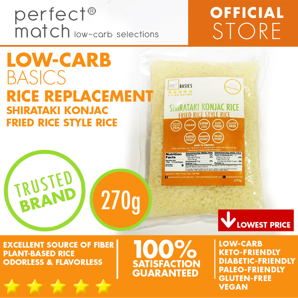 PerfectMatch Low-carb® l Shirataki Konjac Fried Rice Style I Low-carb l Keto-Friendly l Paleo-Friendly l Gluten-Free l Diabetic- Friendly l Vegan l Good Source of Fiber l Rice Alternative