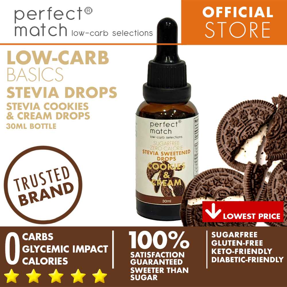 PerfectMatch Low-carb® | Stevia Drops Pure or Assorted Flavors | Sugar-free |Sweetened Stevia Drops | Zero Calorie | Keto-friendly I 30ml