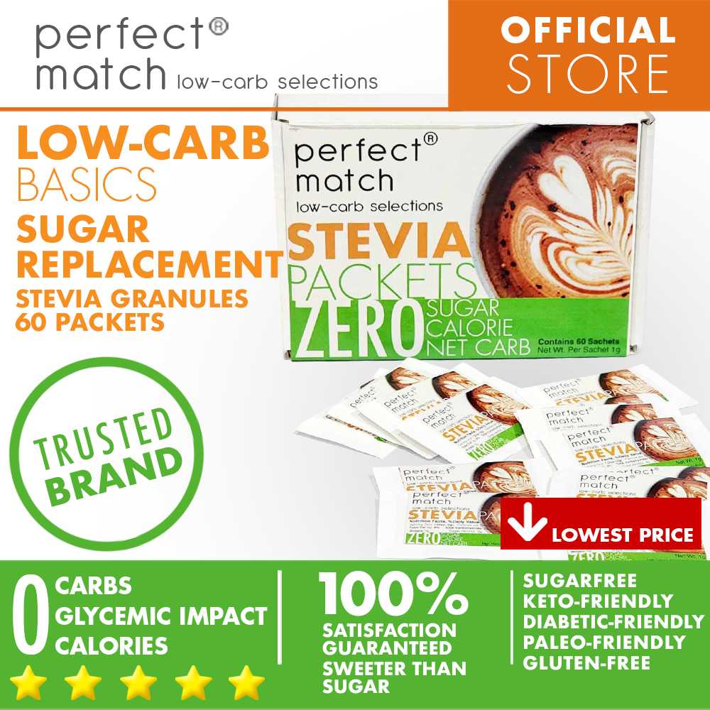 PerfectMatch Low-carb® | Stevia Packets | Sugar-free | Zero Calorie | Keto-friendly I 60 pieces