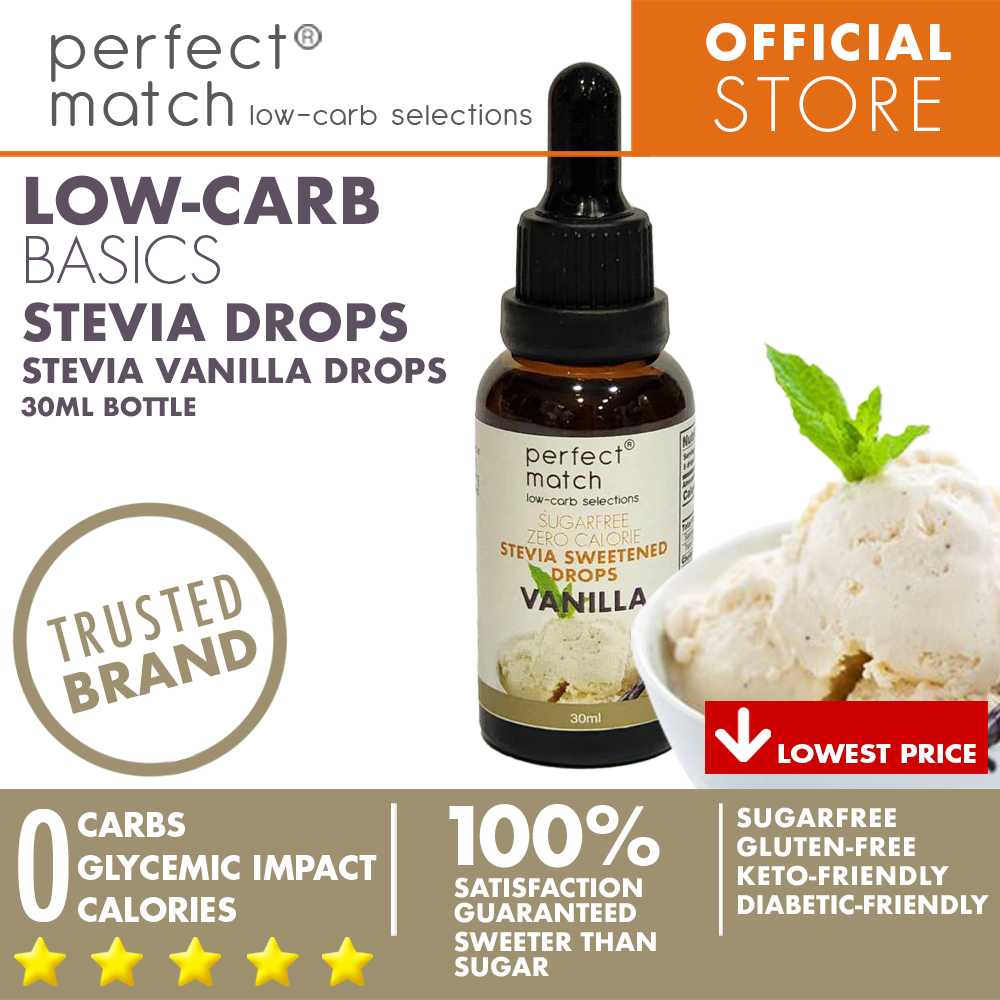 PerfectMatch Low-carb® | Stevia Drops Pure or Assorted Flavors | Sugar-free |Sweetened Stevia Drops | Zero Calorie | Keto-friendly I 30ml