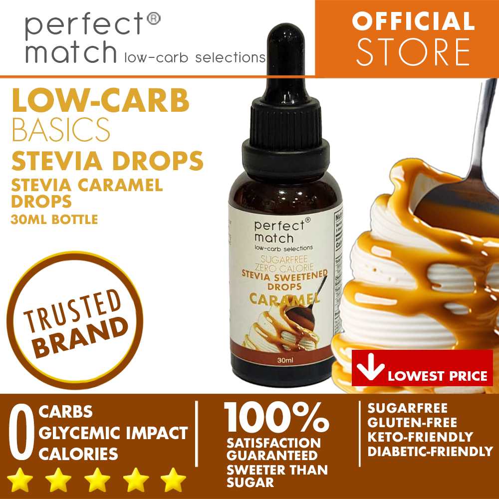 PerfectMatch Low-carb® | Stevia Drops Caramel Flavor | Sugar-free | Sweetened Stevia Drops | Zero Calorie | Keto-friendly I 30ml