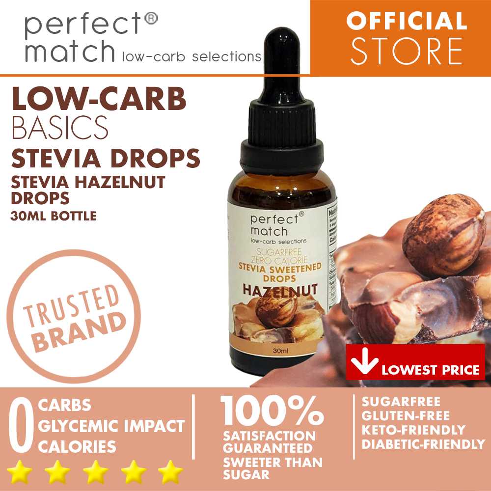 PerfectMatch Low-carb® | Stevia Drops Hazelnut Flavor | Sugar-free | Sweetened Stevia Drops | Zero Calorie | Keto-friendly I 30ml