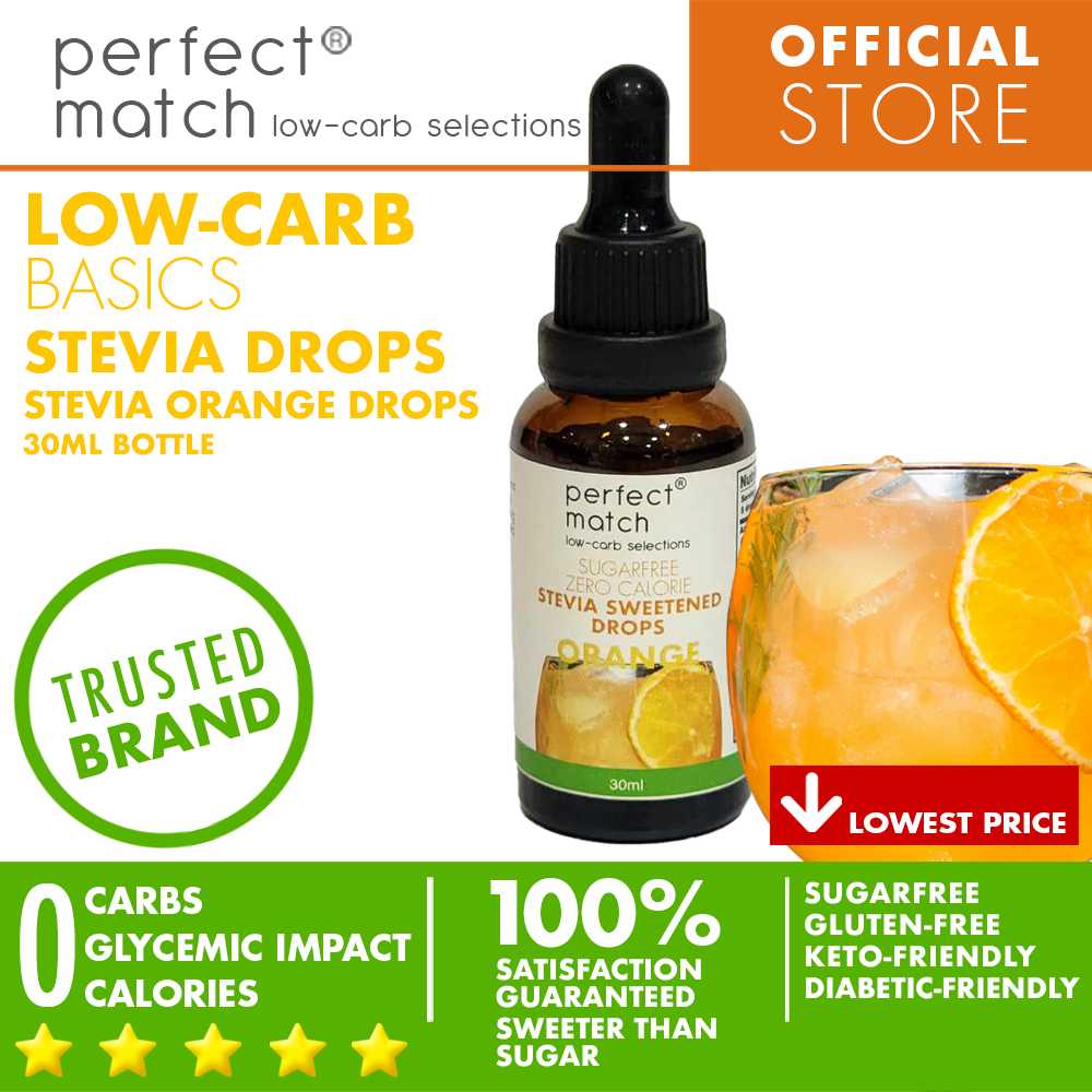 PerfectMatch Low-carb® | Stevia Drops Pure or Assorted Flavors | Sugar-free |Sweetened Stevia Drops | Zero Calorie | Keto-friendly I 30ml