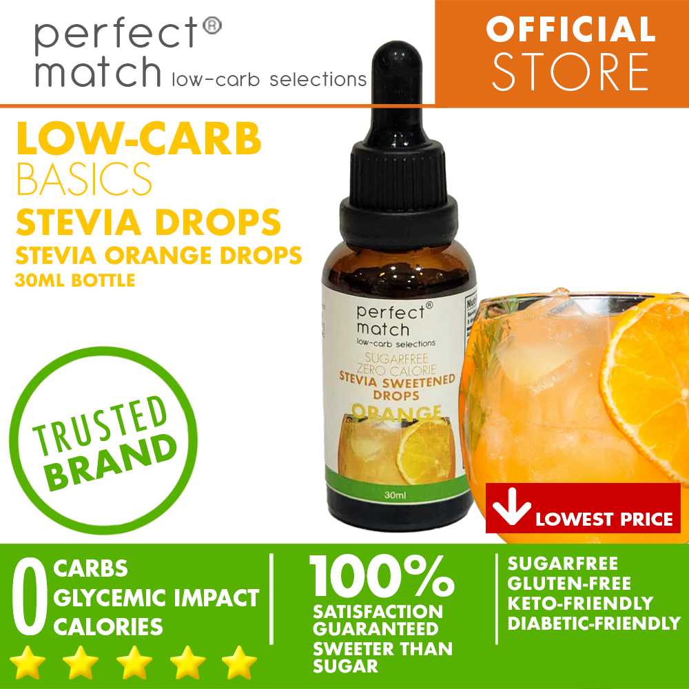 PerfectMatch Low-carb® | Stevia Drops Orange Flavor | Sugar-free | Sweetened Stevia Drops | Zero Calorie | Keto-friendly I 30ml