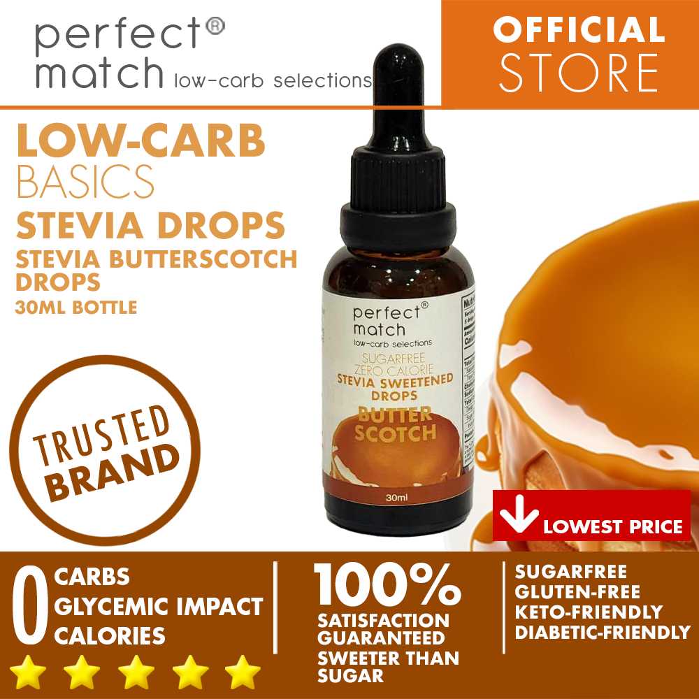 PerfectMatch Low-carb® | Stevia Drops Pure or Assorted Flavors | Sugar-free |Sweetened Stevia Drops | Zero Calorie | Keto-friendly I 30ml