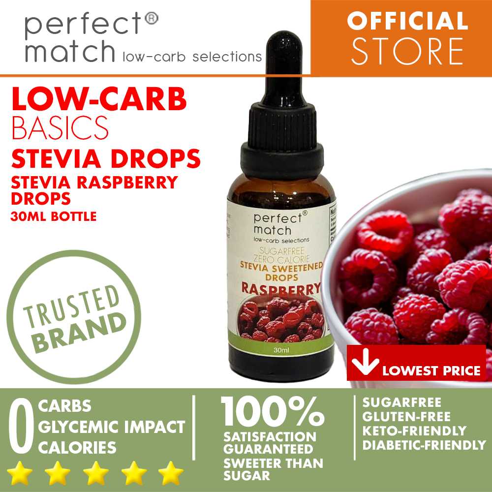 PerfectMatch Low-carb® | Stevia Drops Pure or Assorted Flavors | Sugar-free |Sweetened Stevia Drops | Zero Calorie | Keto-friendly I 30ml