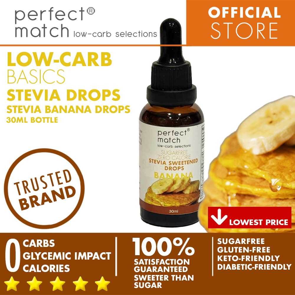 PerfectMatch Low-carb® | Stevia Drops Pure or Assorted Flavors | Sugar-free |Sweetened Stevia Drops | Zero Calorie | Keto-friendly I 30ml