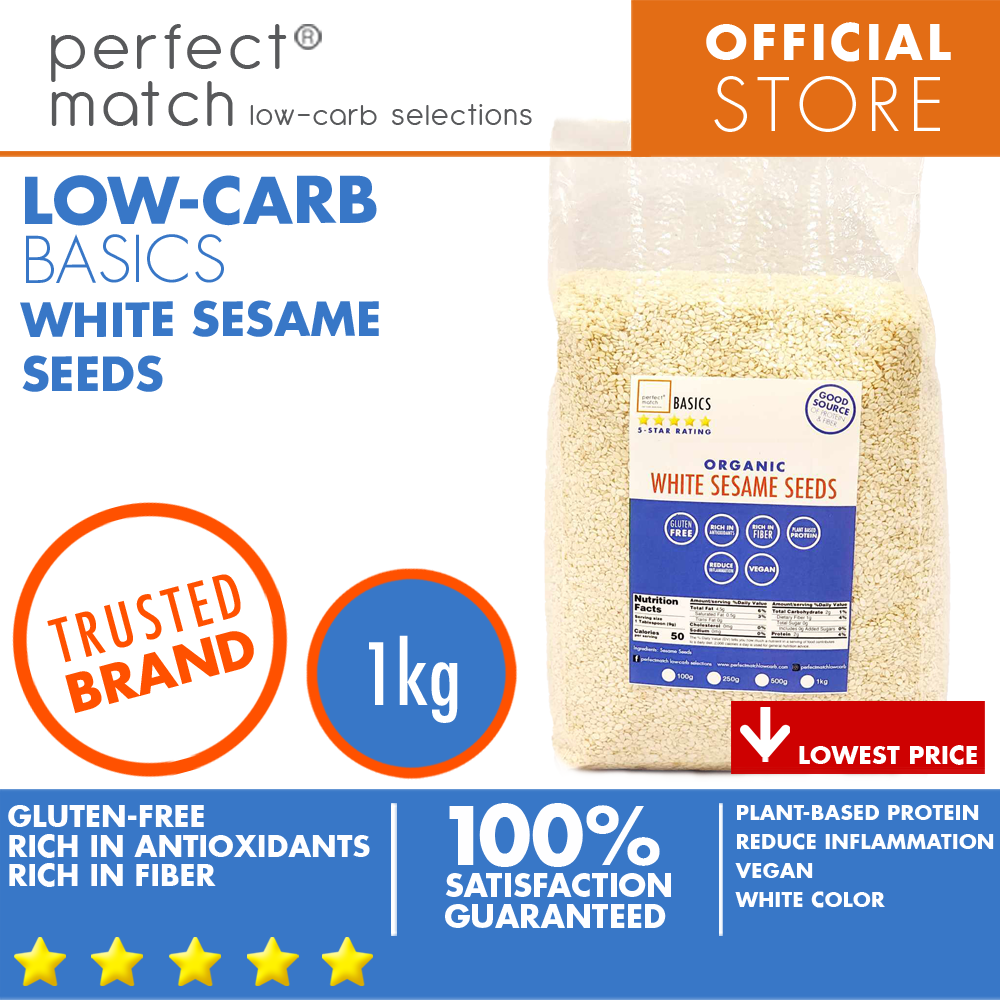 PerfectMatch Low-carb | White Sesame Seeds | Healthy Super Food | Organic | Rich in Fiber | Gluten-Free | Plant-Based Protein | Vegan | Anti-Inflammatory
