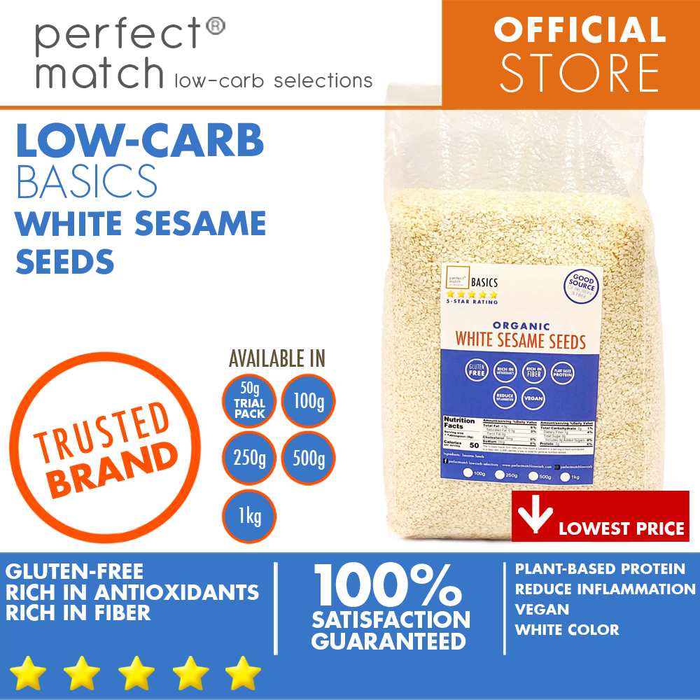 PerfectMatch Low-carb | White Sesame Seeds | Healthy Super Food | Organic | Rich in Fiber | Gluten-Free | Plant-Based Protein | Vegan | Anti-Inflammatory