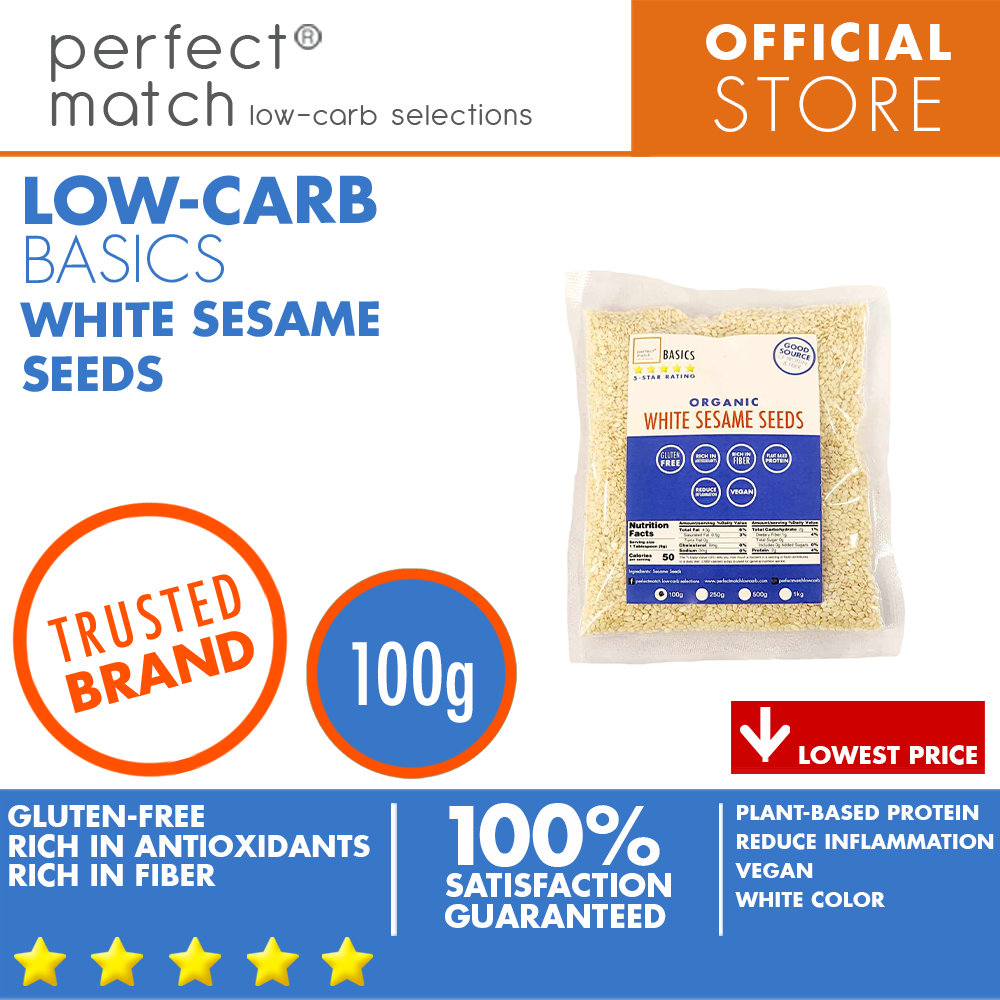 PerfectMatch Low-carb | White Sesame Seeds | Healthy Super Food | Organic | Rich in Fiber | Gluten-Free | Plant-Based Protein | Vegan | Anti-Inflammatory