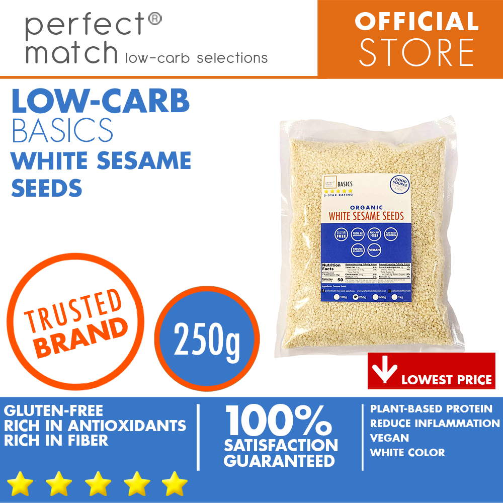 PerfectMatch Low-carb | White Sesame Seeds | Healthy Super Food | Organic | Rich in Fiber | Gluten-Free | Plant-Based Protein | Vegan | Anti-Inflammatory