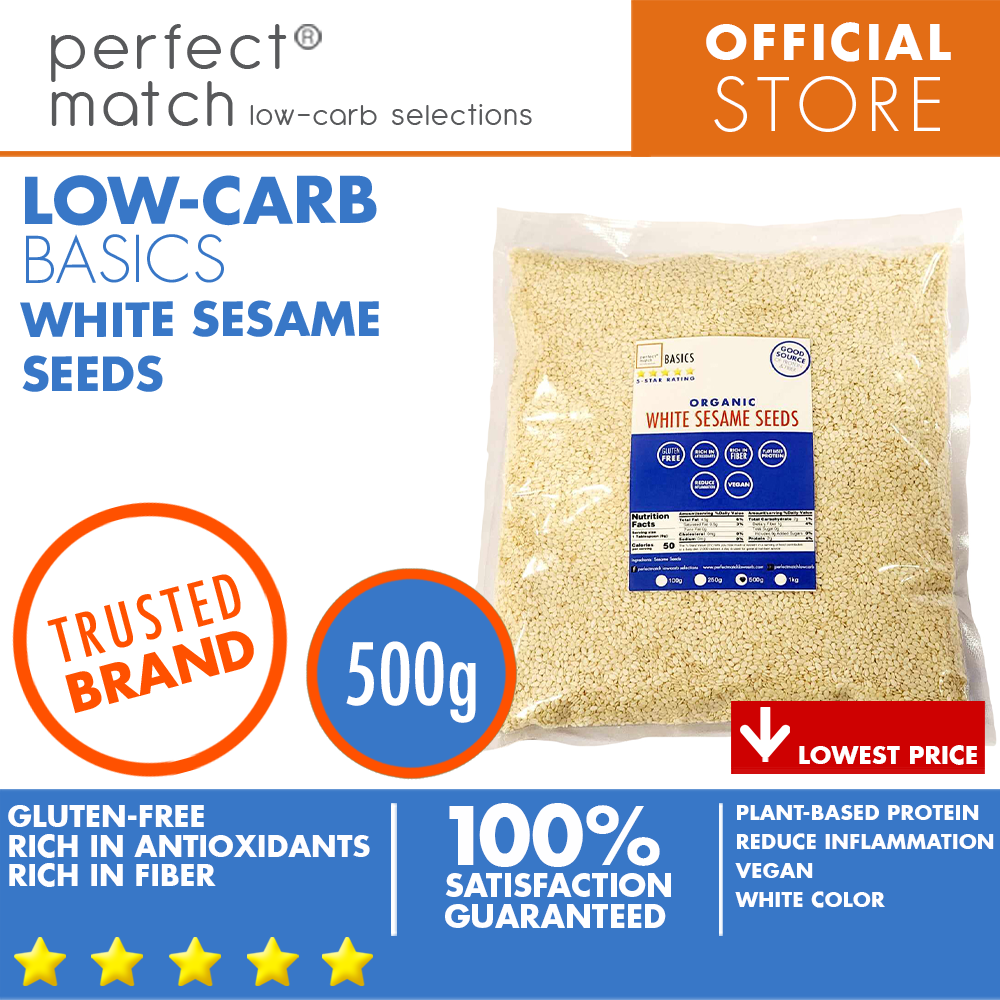 PerfectMatch Low-carb | White Sesame Seeds | Healthy Super Food | Organic | Rich in Fiber | Gluten-Free | Plant-Based Protein | Vegan | Anti-Inflammatory