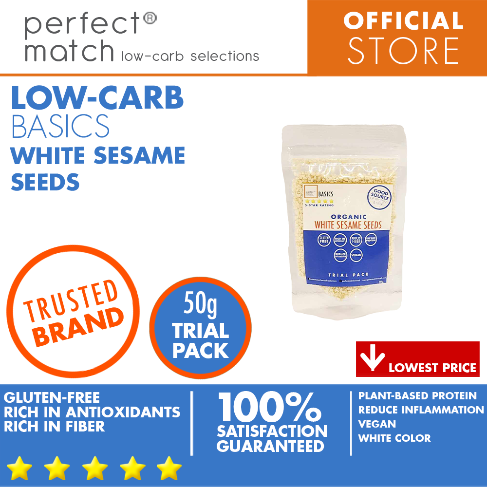 PerfectMatch Low-carb | White Sesame Seeds | Healthy Super Food | Organic | Rich in Fiber | Gluten-Free | Plant-Based Protein | Vegan | Anti-Inflammatory