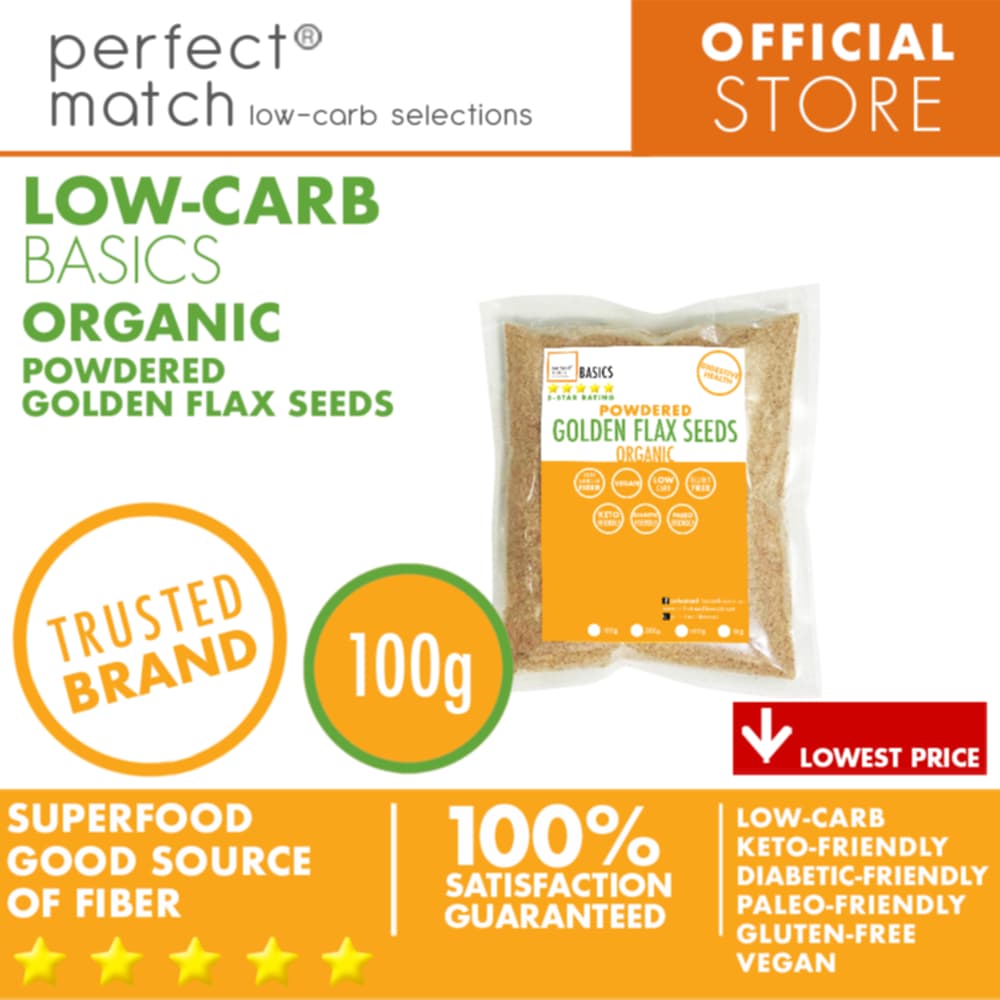 PerfectMatch Low-carb® l Golden Flax Seeds Powder I Low-carb l Keto-Friendly l Paleo-Friendly l Gluten-Free l Diabetic- Friendly l Vegan l Good Source of Fiber