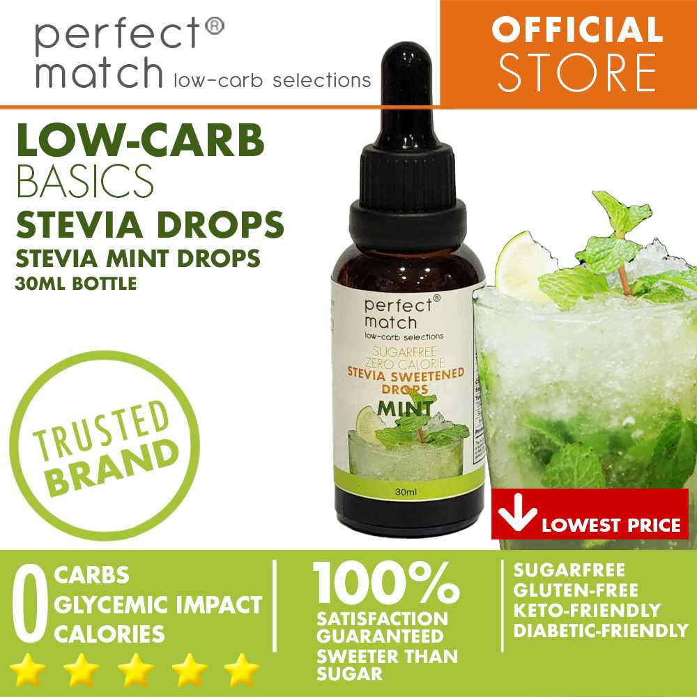 PerfectMatch Low-carb® | Stevia Drops Pure or Assorted Flavors | Sugar-free |Sweetened Stevia Drops | Zero Calorie | Keto-friendly I 30ml