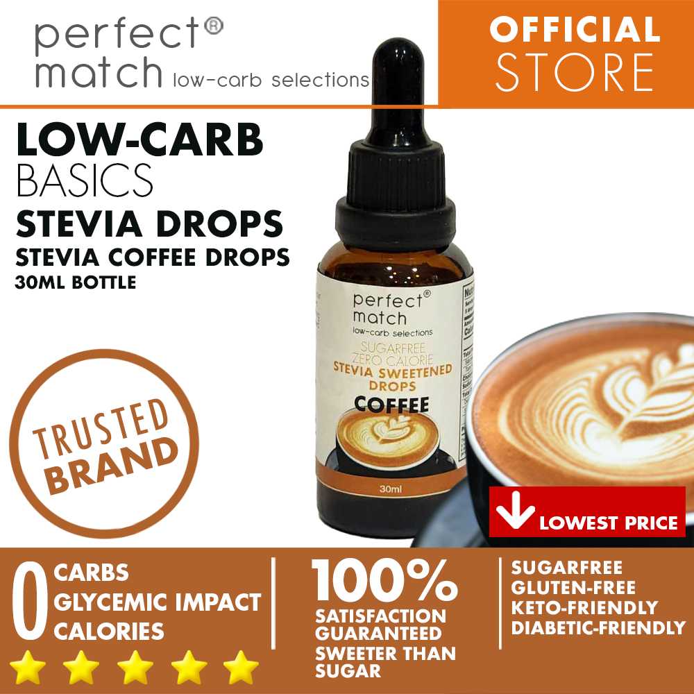 PerfectMatch Low-carb® | Stevia Drops Pure or Assorted Flavors | Sugar-free |Sweetened Stevia Drops | Zero Calorie | Keto-friendly I 30ml