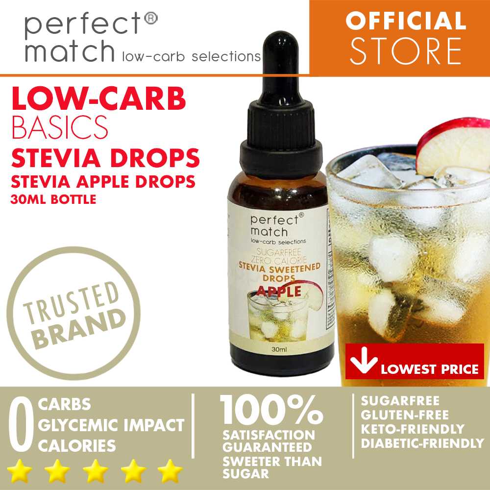 PerfectMatch Low-carb® | Stevia Drops Apple Flavor | Sugar-free | Sweetened Stevia Drops | Zero Calorie | Keto-friendly I 30ml