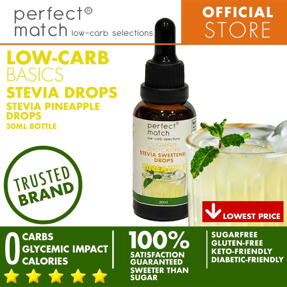 PerfectMatch Low-carb® | Stevia Drops Pure or Assorted Flavors | Sugar-free |Sweetened Stevia Drops | Zero Calorie | Keto-friendly I 30ml