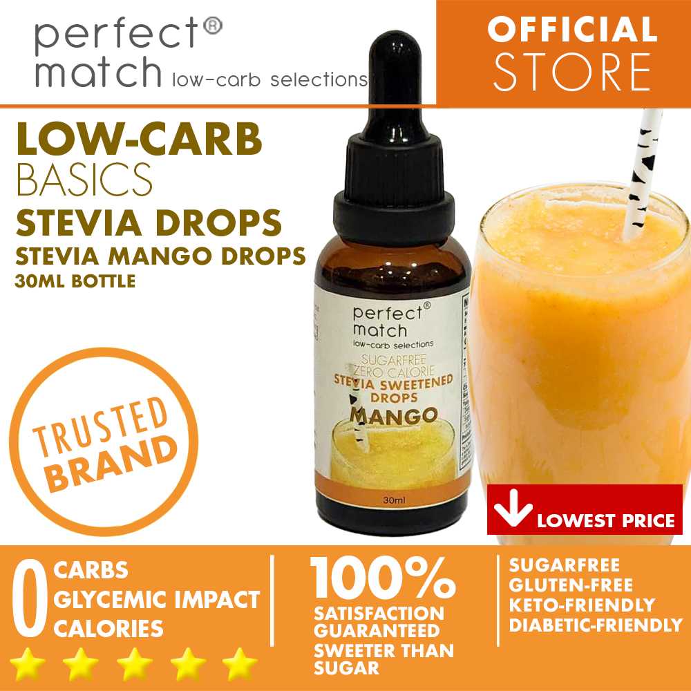 PerfectMatch Low-carb® | Stevia Drops Pure or Assorted Flavors | Sugar-free |Sweetened Stevia Drops | Zero Calorie | Keto-friendly I 30ml