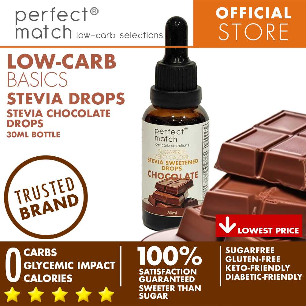 PerfectMatch Low-carb® | Stevia Drops Pure or Assorted Flavors | Sugar-free |Sweetened Stevia Drops | Zero Calorie | Keto-friendly I 30ml