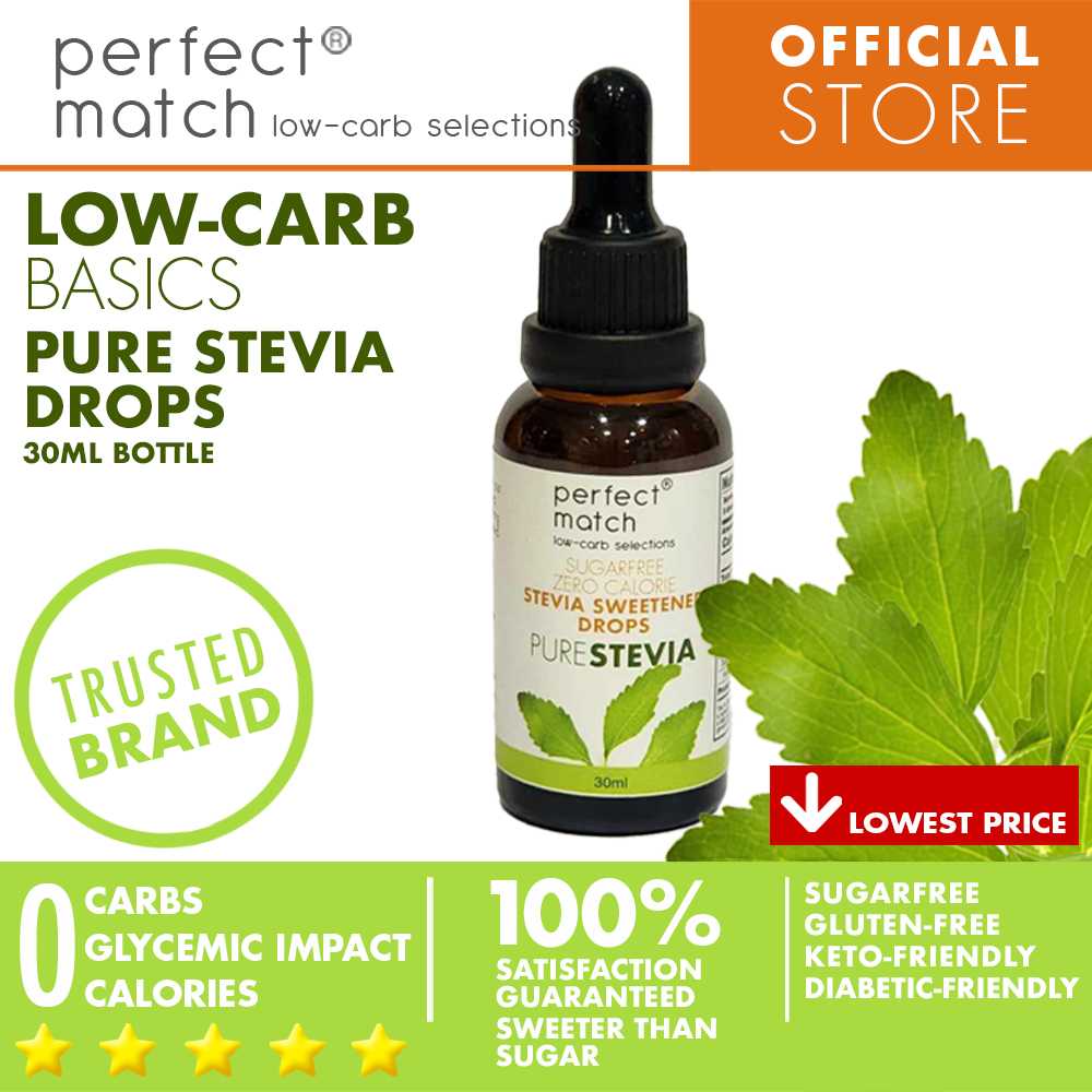 PerfectMatch Low-carb® | Stevia Drops Pure or Assorted Flavors | Sugar-free |Sweetened Stevia Drops | Zero Calorie | Keto-friendly I 30ml