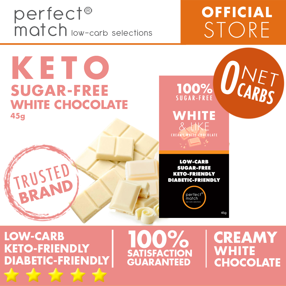 PerfectMatch Low-carb l Keto Sugar-Free White Chocolate I White & Like 45g l Sugarfree