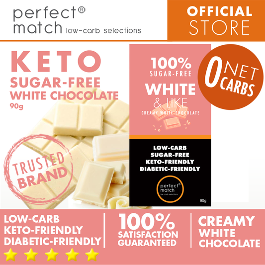 PerfectMatch Low-carb l Keto Sugar-Free White Chocolate I White & Like 90g l Sugarfree