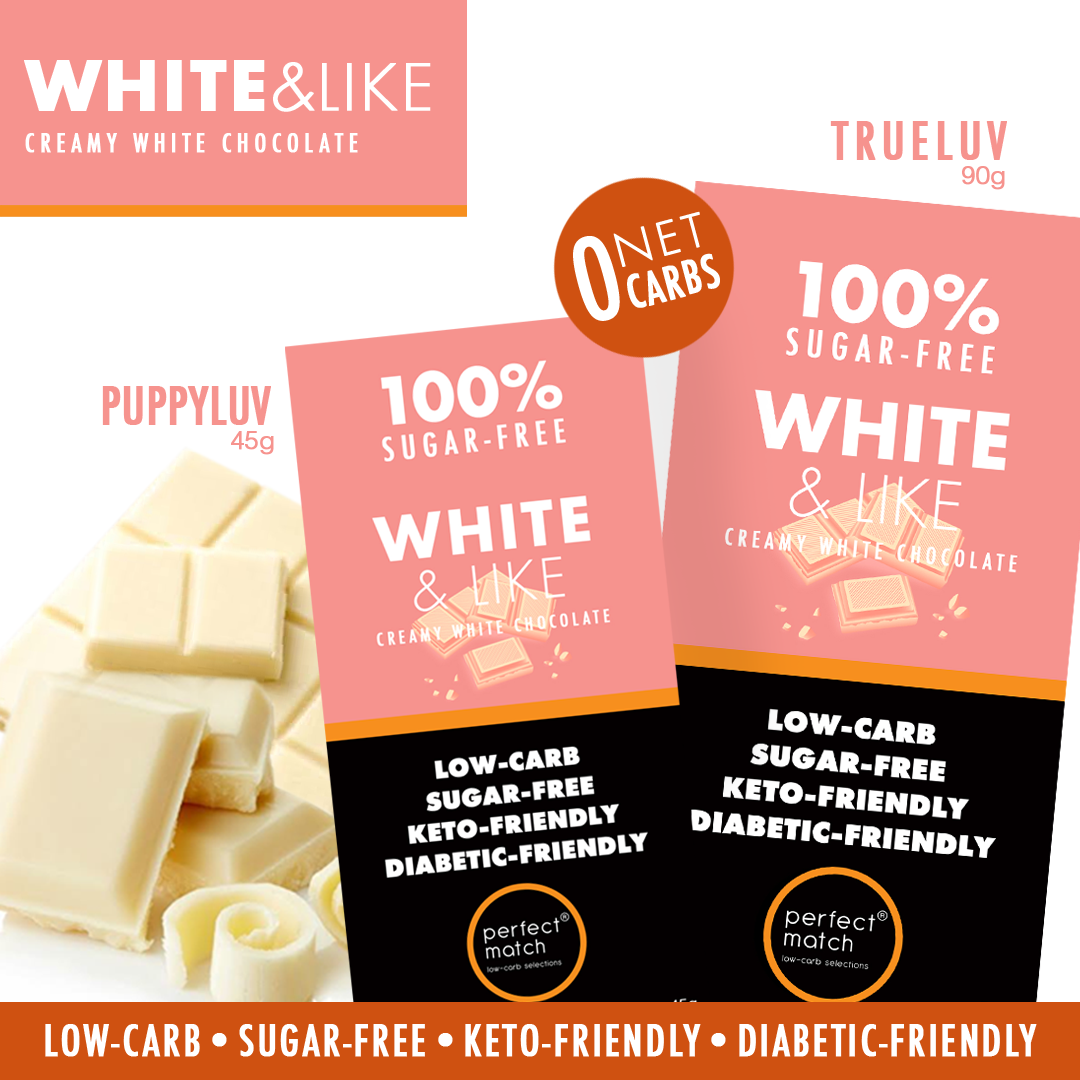 PerfectMatch Low-carb l Keto Sugar-Free White Chocolate I White & Like 90g l Sugarfree